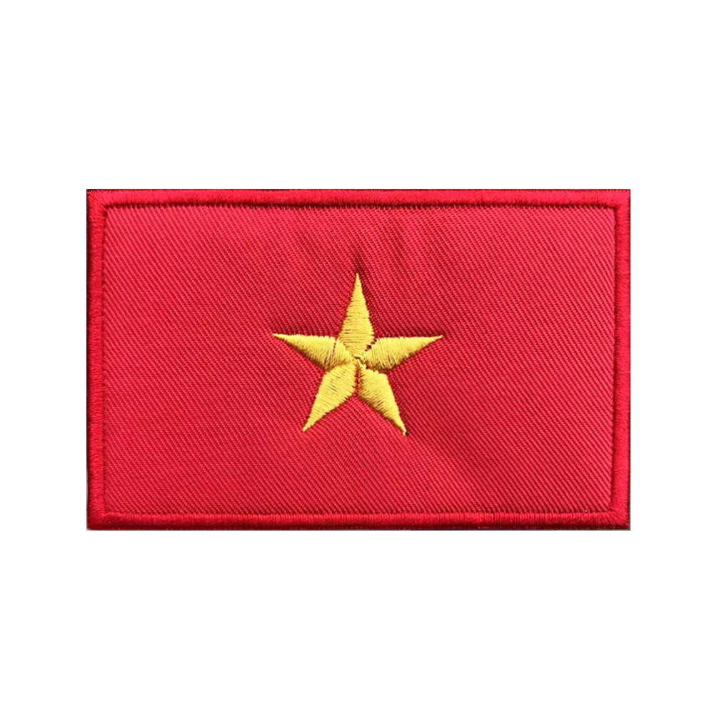 Parches bordados de la bandera vietnamita de Vietnam, banda para el brazo, gancho y lazo, insignia bordada para planchar, raya militar, 1 unidad