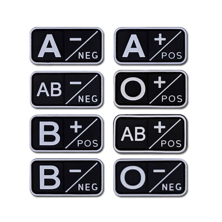 A B AB O Rh + - Parche de PVC 3D positivo negativo tipo sangre gancho militar y bucle cosido en parches insignia para mochilas 5x2,5 cm - imagen 5
