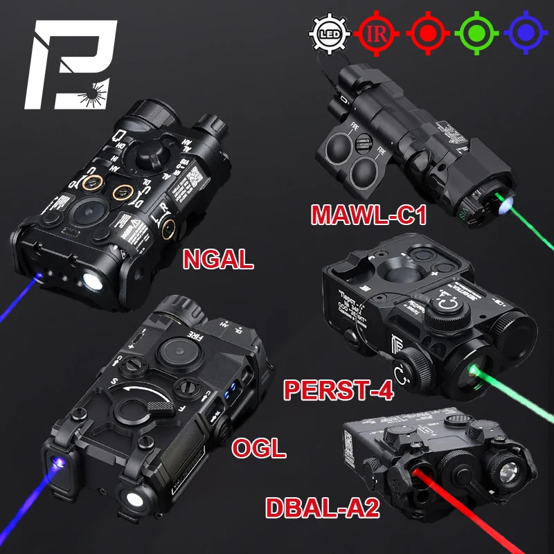WADSN todo Metal MAWL C1 DBAL A2 NGAL OGL Perst 4 puntero láser punto rojo azul verde IR indicador láser AR15 Airsoft arma vista