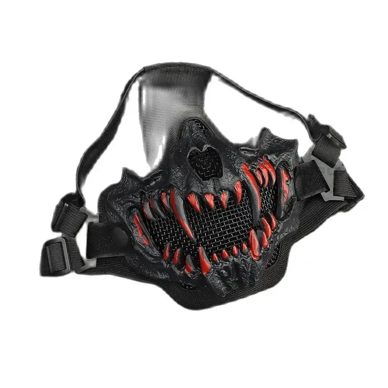 Máscara de Tusk, protección facial Cráneo Fang Oni Malla táctica Máscara samurái Media cara para caza Airsoft CS Halloween Cosplay - imagen 2