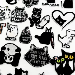 Parche bordado termoadhesivo gato negro para chaqueta o ropa táctica