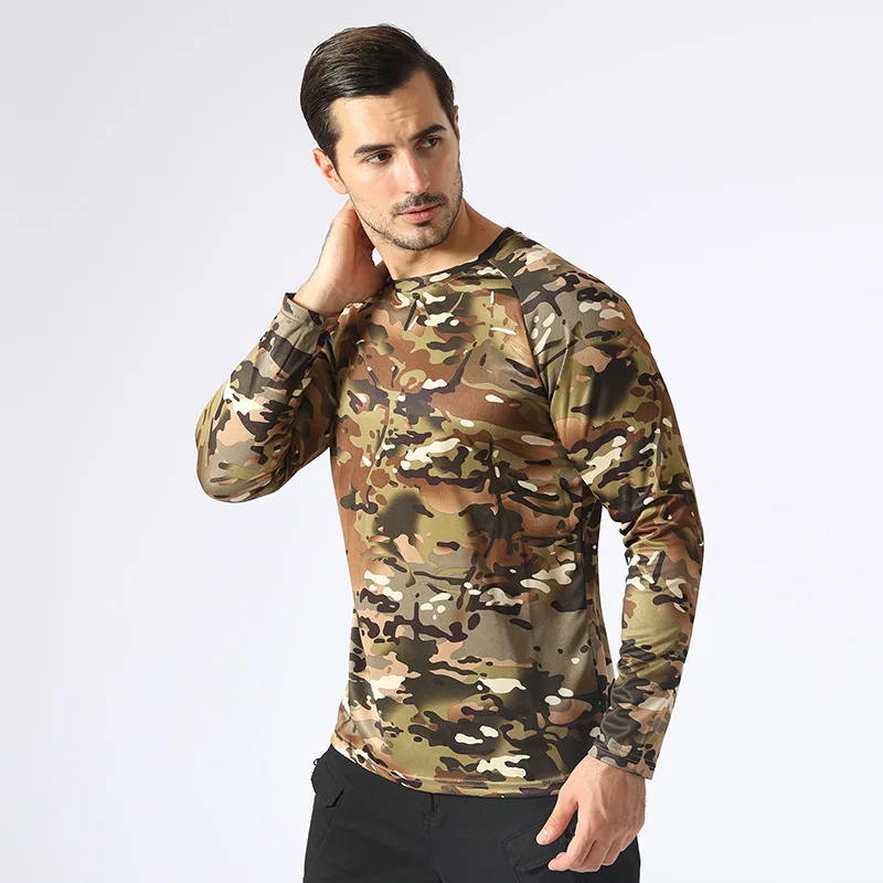 Camisetas de camuflaje de manga larga para hombre, camisa táctica de combate de camuflaje militar de secado rápido, camisas de senderismo y caza al aire libre - imagen 5