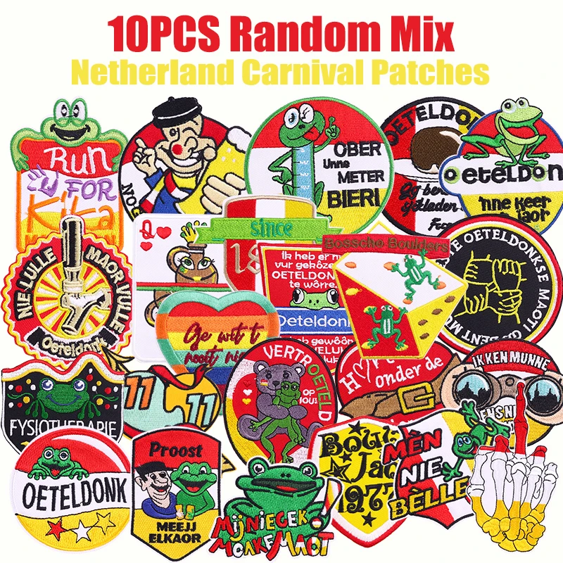 10 Uds. Parches bordados de Carnaval de Países Bajos de alta calidad mezcla aleatoria parche con emblema Oeteldonk parches para planchar para ropa DIY - imagen 3