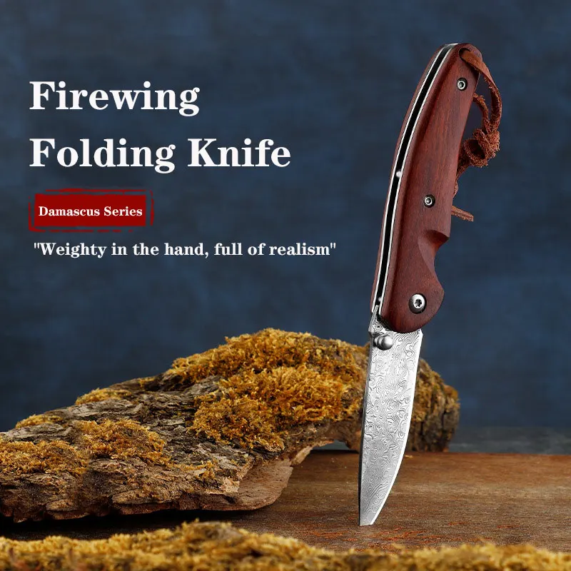 Cuchillo plegable de acero damasco, Mini cuchillo de bolsillo de transporte, cuchillos afilados de defensa para exteriores, cuchillo de fruta portátil para acampar - imagen 3