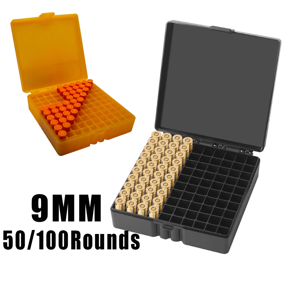 Caja de munición de 9mm, caja de almacenamiento de munición táctica de 50/100 rondas, caja de balas para Rifle y pistola, soporte para cartuchos, organizador de balas portátil