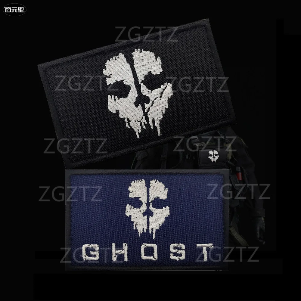 Emblema de luz nocturna IR, máscara de fantasma de llamada de missão, parches de gancho y bucle de tela bordados, insignia de moral, ropa, sombrero, parches decorativos - imagen 2