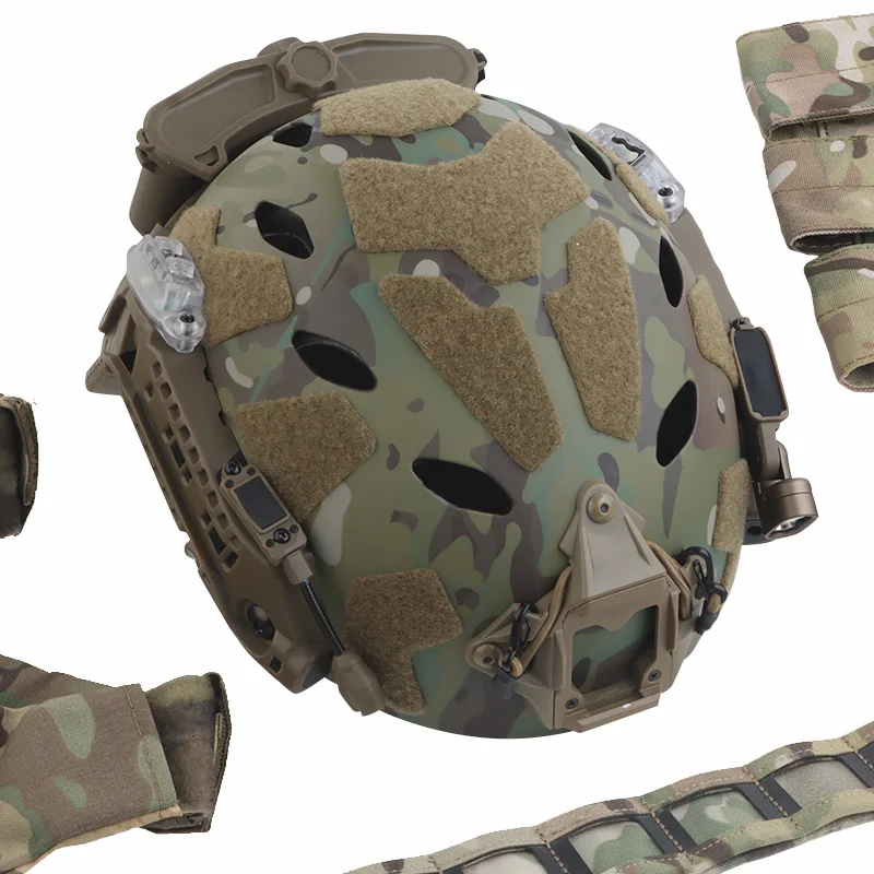 Conjunto de casco Modular táctico con riel de arco integrado/luz de señal doble/linterna LED/caja de batería equipo Airsoft de caza - imagen 2