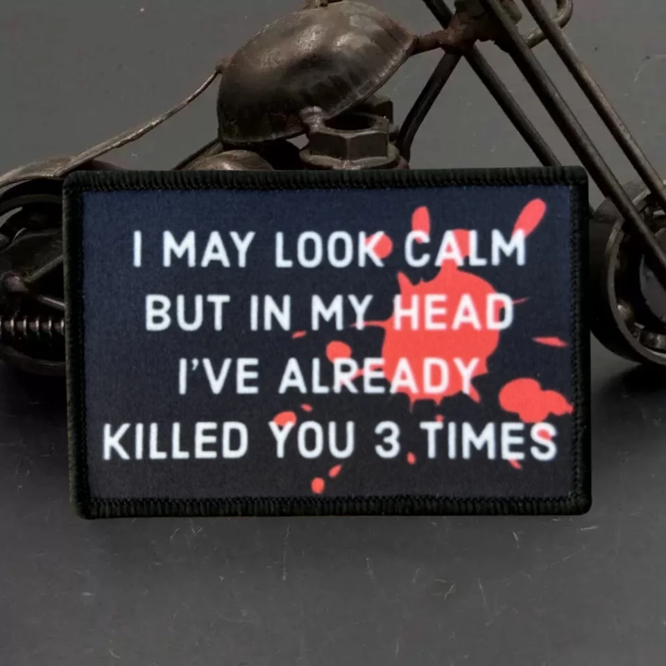 Parche táctico I May Look Calm, brazalete con gancho y bucle impreso divertido, insignia de moral militar, pegatinas para mochila y ropa - imagen 4