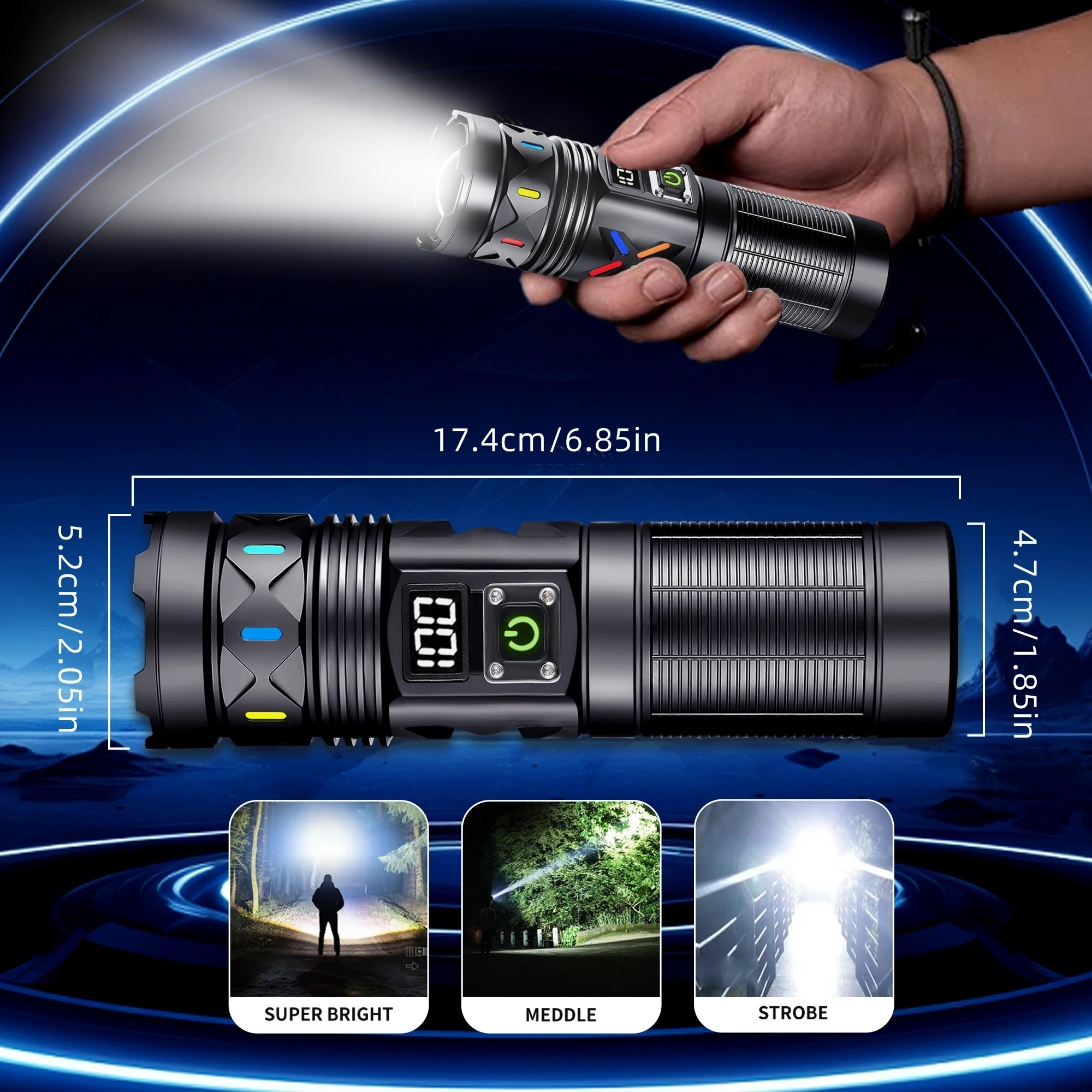 Linterna LED de alta potencia con Zoom de 5000 lúmenes, recargable por USB, para exteriores, caza, Camping, pesca, potente antorcha de iluminación - imagen 4