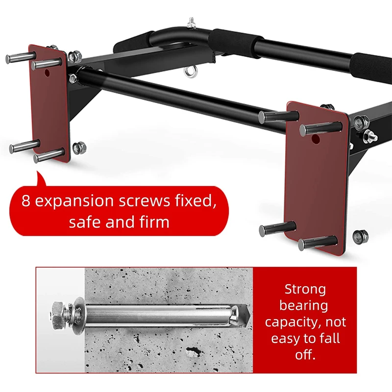 Barra de dominadas montada en la pared para puerta, barra de dominadas reforzada con agarre, equipo de ejercicio de gimnasio en casa para entrenamiento de espalda y núcleo - imagen 4