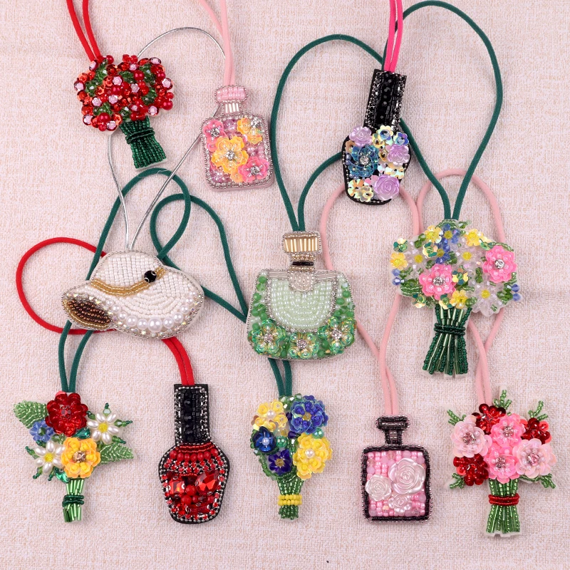 Bolso con cuentas de diamantes de imitación hecho a mano, parches de cuerda de cristal, cordón para bolso, parche con cuentas, colgante, accesorios de decoración para mochila - imagen 2