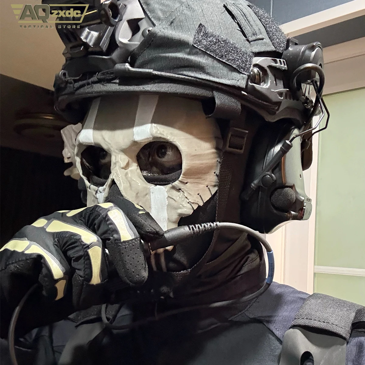 AQzxdc Cod Ghost Mask V2 Set Auriculares Tácticos Guantes Fantasma - imagen 2