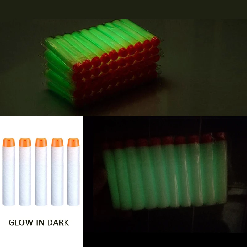 Pistola de balas blandas de espuma EVA que brilla en la oscuridad, accesorios de pistola NERF Elite, dardos fluorescentes, juguetes para niños al aire libre, 100 piezas - imagen 4