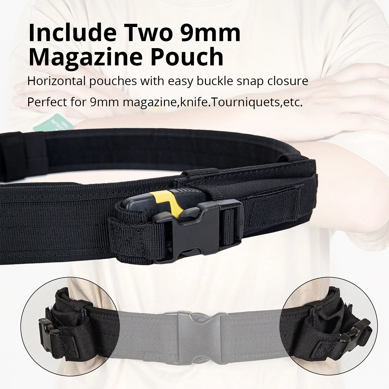 Cinturón de combate de seguridad ajustable con dos bolsas de revista de 9mm - imagen 5