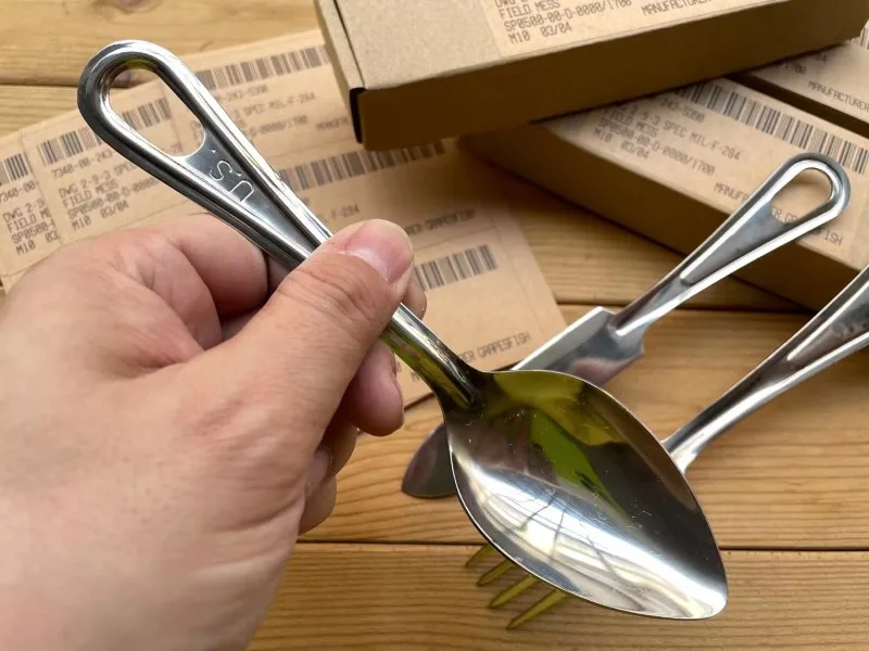 Tenedor y cuchara para acampar al aire libre, cubiertos de acero inoxidable 304, equipo portátil para comedor - imagen 5