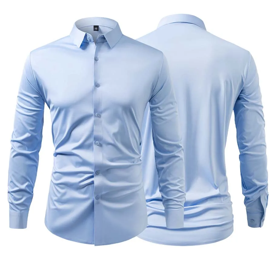 Camisas de negocios sólidas para hombres de talla estadounidense, camisa informal básica sin planchar resistente a las arrugas, camisa de vestir de manga larga blanca, ropa para hombres - imagen 4