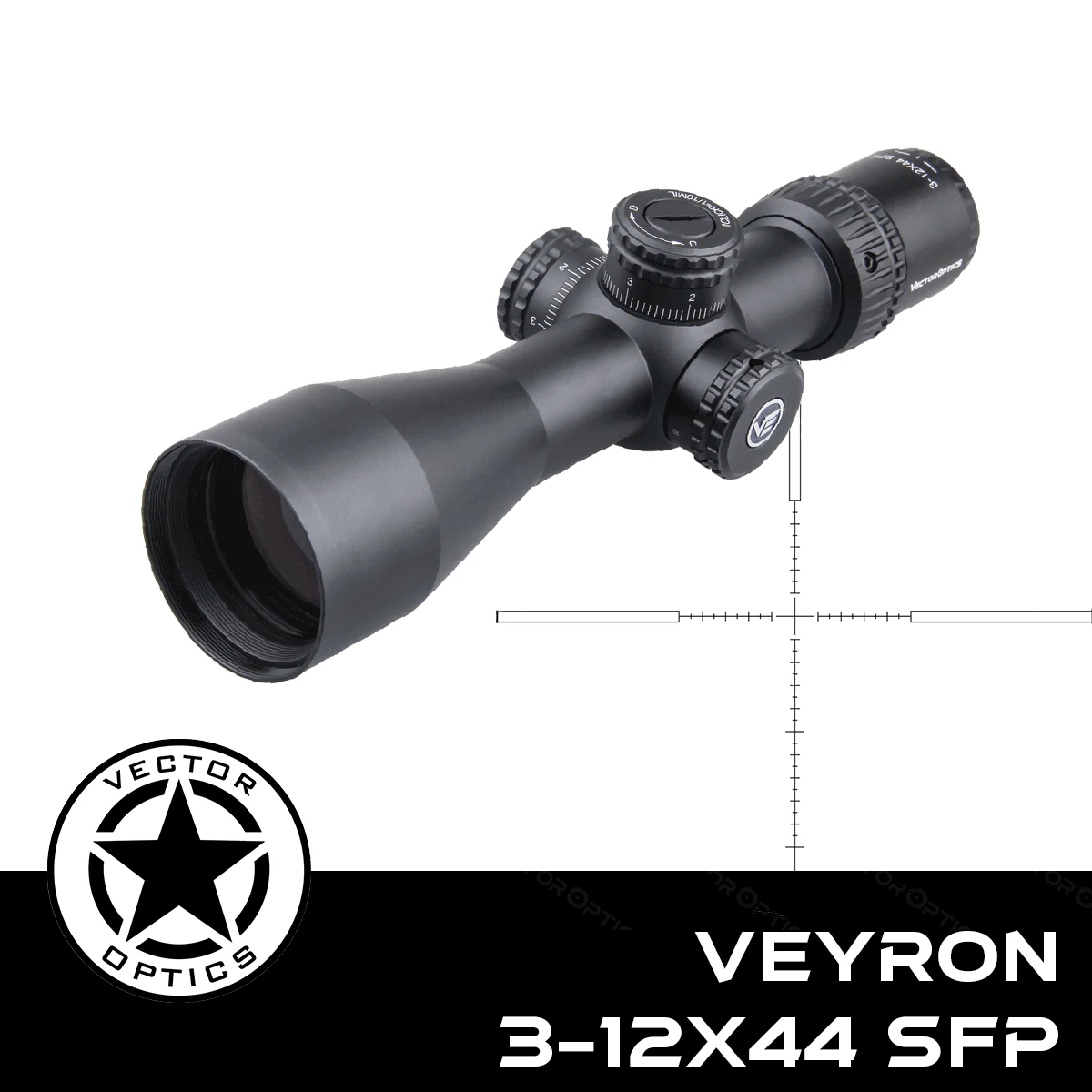 Mira Telescópica Vector Optics Veyron 3-12x44 SFP | Diseño Ultraportátil | Ajuste para Largo Alcance | Función de Parada en Cero | Para Rifle de Aire