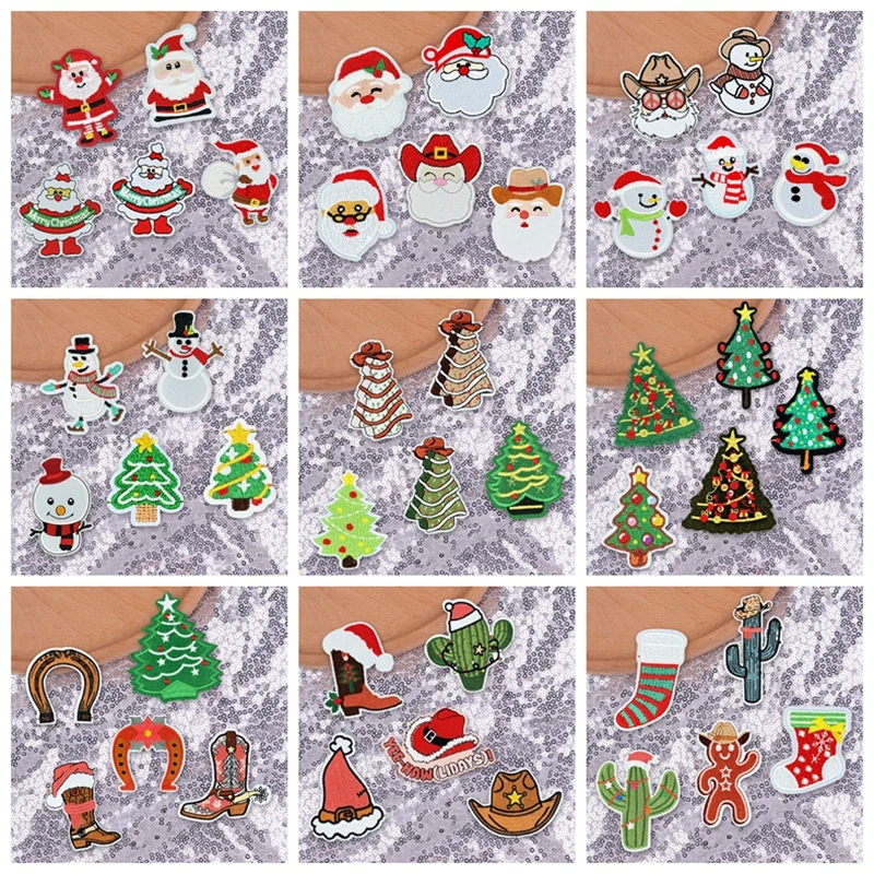 5 unids/set Feliz Navidad parches para planchar para ropa Santa Claus decoraciones navideñas árbol parche bordado carnaval regalo DIY - imagen 2