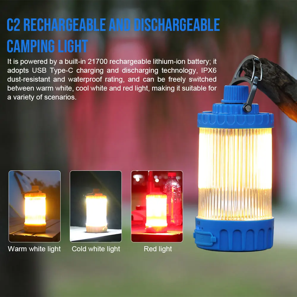 Trustfire-luces LED de Camping C2 recargables por USB, batería integrada de 21700, para acampar al aire libre, barbacoa, tiendas, linternas, Banco de energía de emergencia