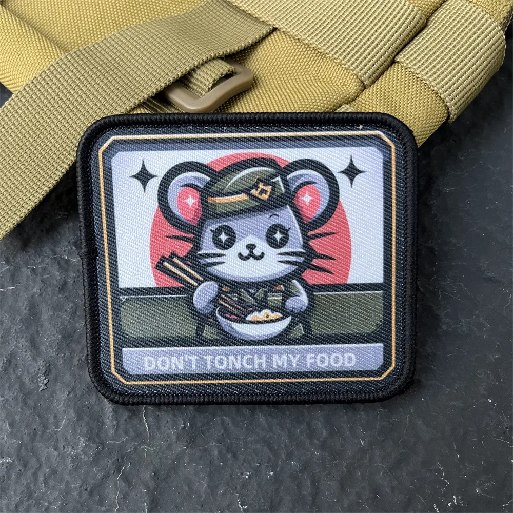 Don'T TONCH MY FOOD parche con insignia de moral de ratón de dibujos animados parches de gancho y bucle impresos tácticos pegatina para mochila - imagen 5
