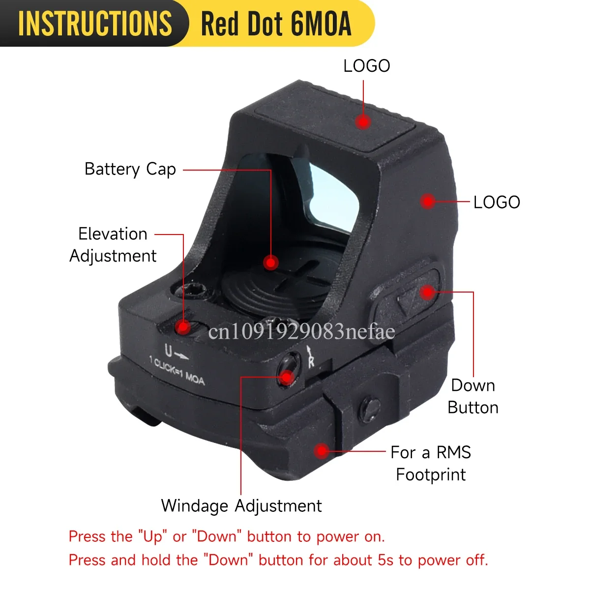 V **tex DF-CCW 6MOA Red Dot Sight Óptica táctica de caza compacta para pistola RMS Colimador de huellas, marcado 100% original - imagen 2