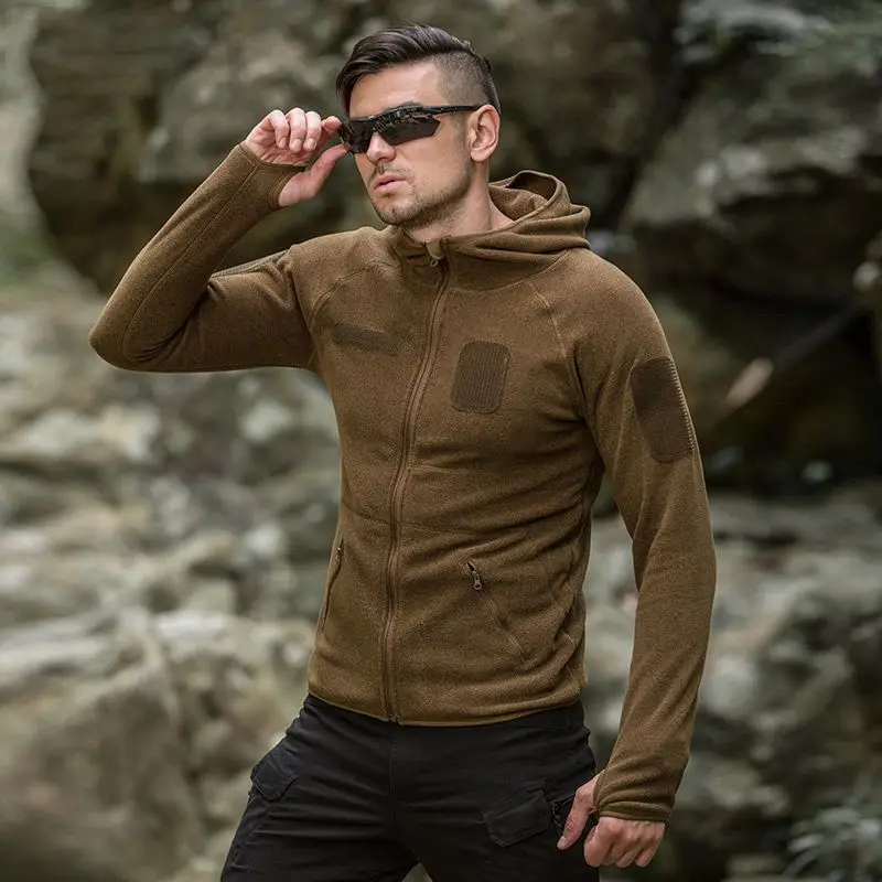 Sudaderas con capucha para hombre, chaqueta de lana ajustada con cremallera, retales sólidos, al aire libre para acampar, senderismo, invierno, novedad - imagen 2