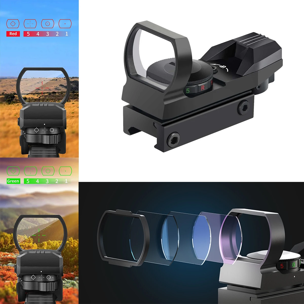 Mira réflex táctica HD101 punto rojo 4 retículas riel Picatinny