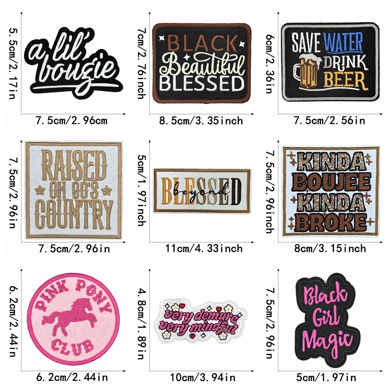 10 unids/lote, parches bordados mágicos negros para niñas, parche eléctrico DIY para niñas, parches para planchar para ropa, sombreros, chaquetas, insignias para coser - imagen 4