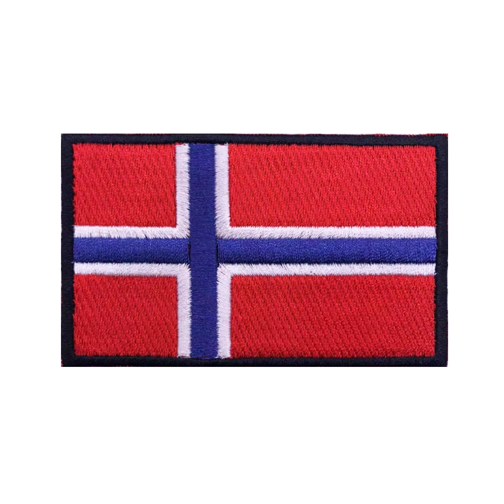 Parches bordados de bandera de Noruega, banda para el brazo, gancho y lazo, insignia bordada de hierro, rayas militares