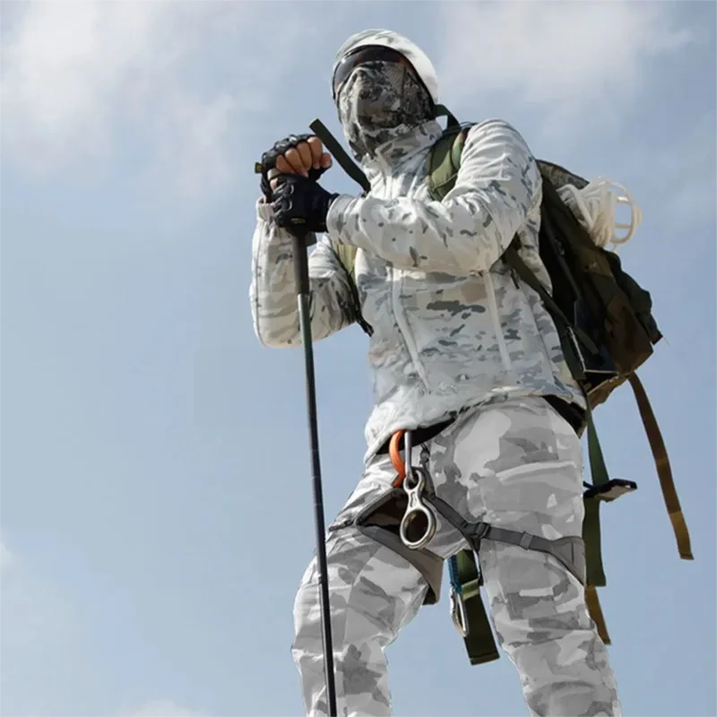 Conjunto de chaqueta táctica de camuflaje de nieve táctica, traje de senderismo duradero y impermeable con forro polar, cálido y protector - imagen 4