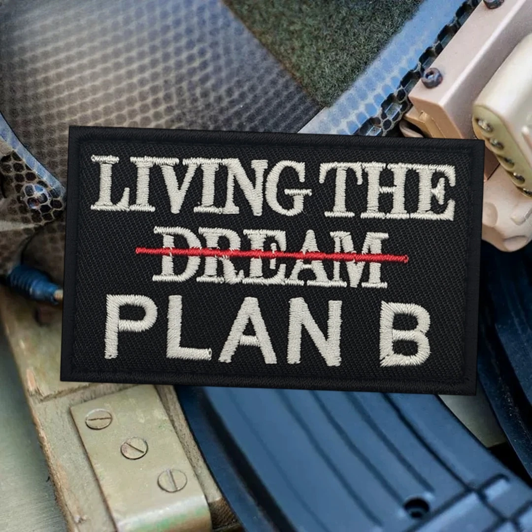 Parche táctico moral, brazalete militar del ejército "VIVING THE PLAN B", parches bordados de gancho y bucle para ropa, pegatina para mochila - imagen 2