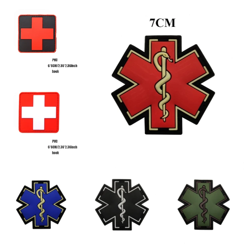 Parche de PVC con Gancho y Bucle de la Varita de Asclepio, Parches de Accesorios Médicos, Insignia Moral para Exteriores, Insignia Táctica para Ropa
