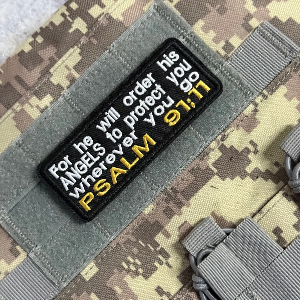 Parche táctico bordado Salmo 91:11 con velcro para mochila