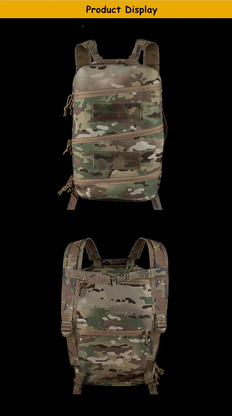 Detalle del sistema MOLLE y bolsas frontales