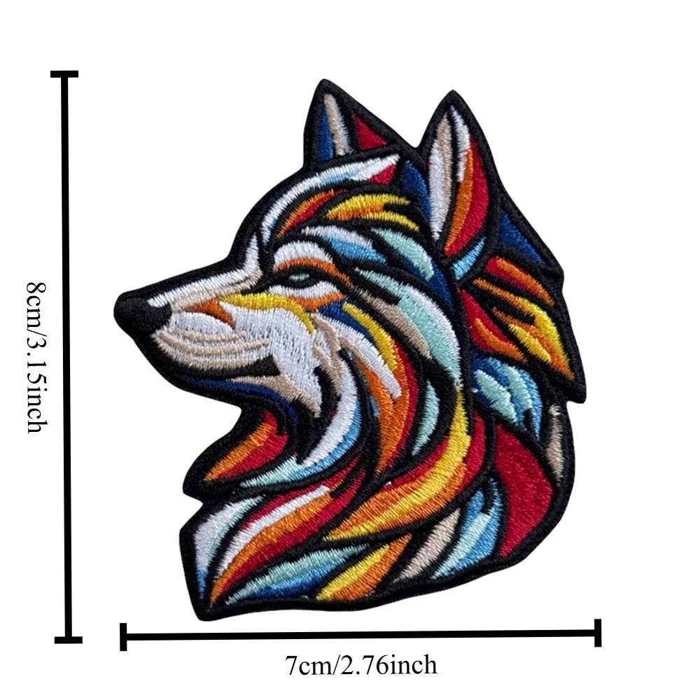 Parches tácticos de moral "cabeza de lobo arcoíris", parche bordado con gancho y bucle, insignia militar, brazalete, pegatinas para mochila - imagen 2