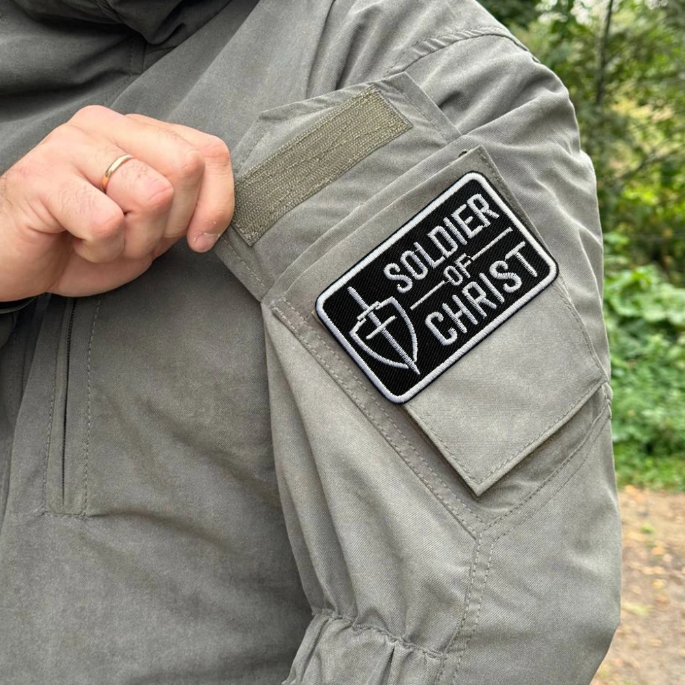 Parche táctico de soldado de Cristo, parches de gancho bordados de fe cristiana, pegatinas de apliques para mochila del ejército de moral militar - imagen 3