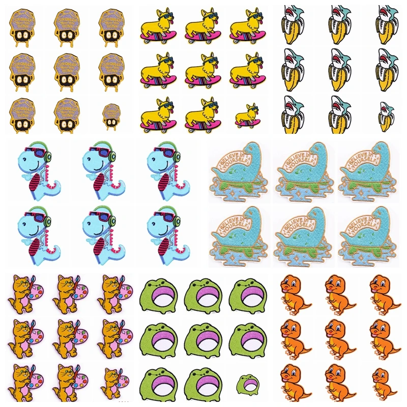 Parches de animales de dibujos animados para ropa, en la ropa para planchar parches bordados, apliques de insignias a rayas, 10 unidades por lote