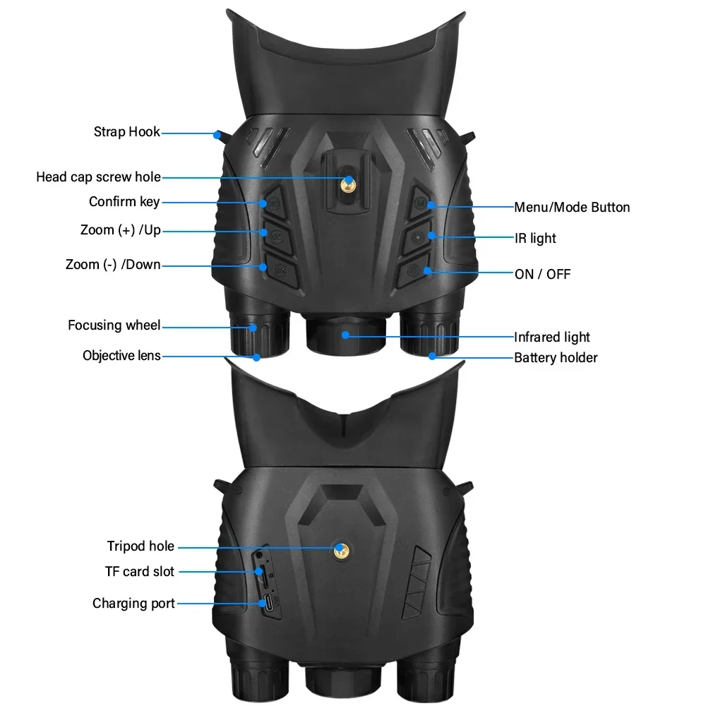 Montado en la cabeza 2,4 pulgadas 2,5 K HD 15MP Binocular visión nocturna DT69 WIFI 8X Zoom Digital IR telescopio grabadora para caza Camping - imagen 3