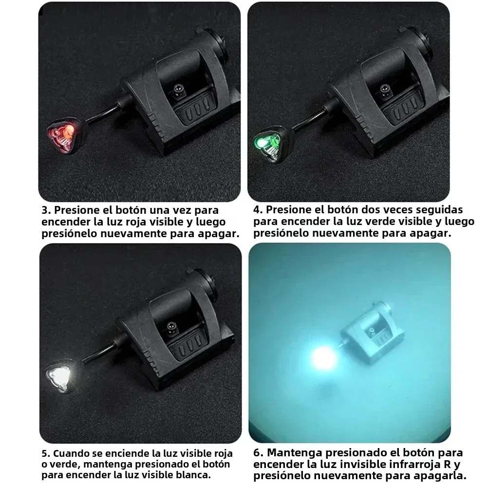 Luz táctica para casco, 4 modos, verde, rojo, IR, lámpara láser para casco, ahorro de energía, casco Airsoft, antorcha, accesorios para caza Airsoft - imagen 4