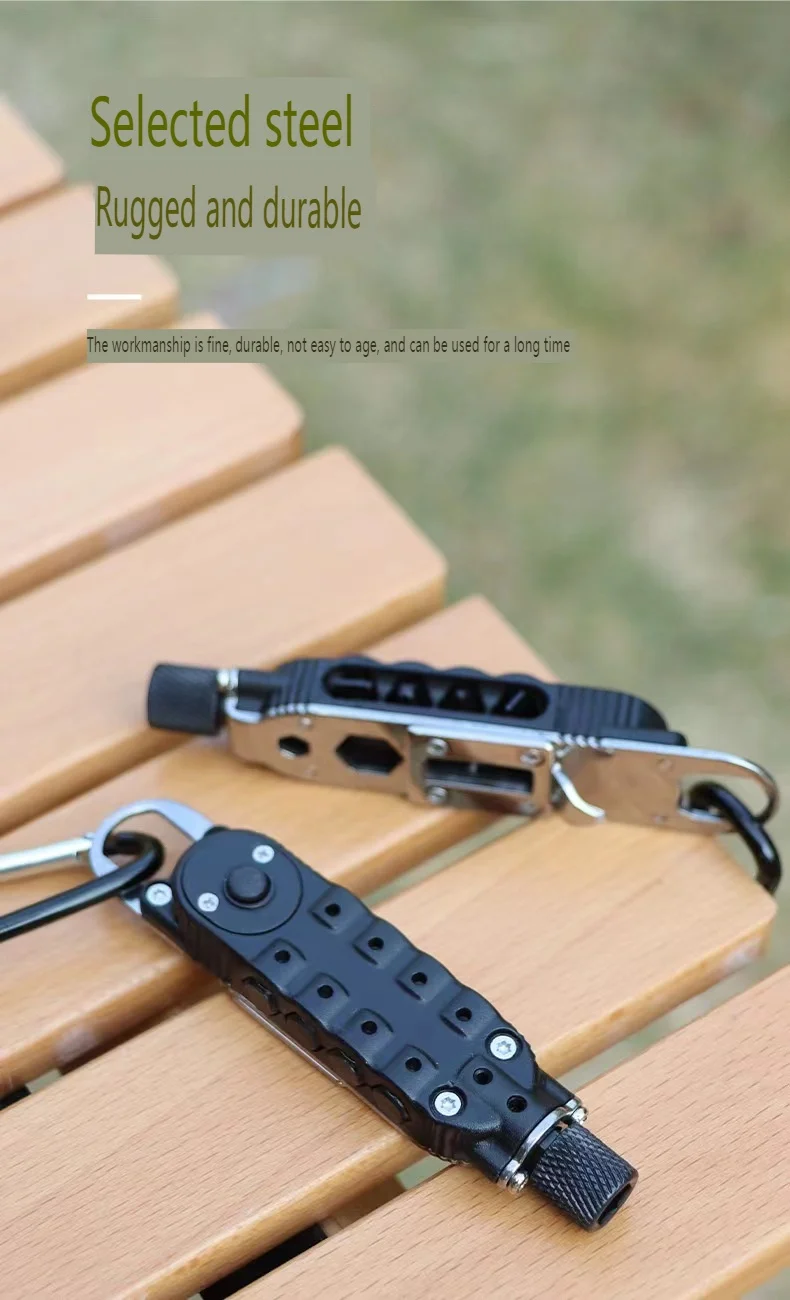 Herramienta de reparación de acero portátil, destornillador multifuncional, llavero EDC diario para exteriores