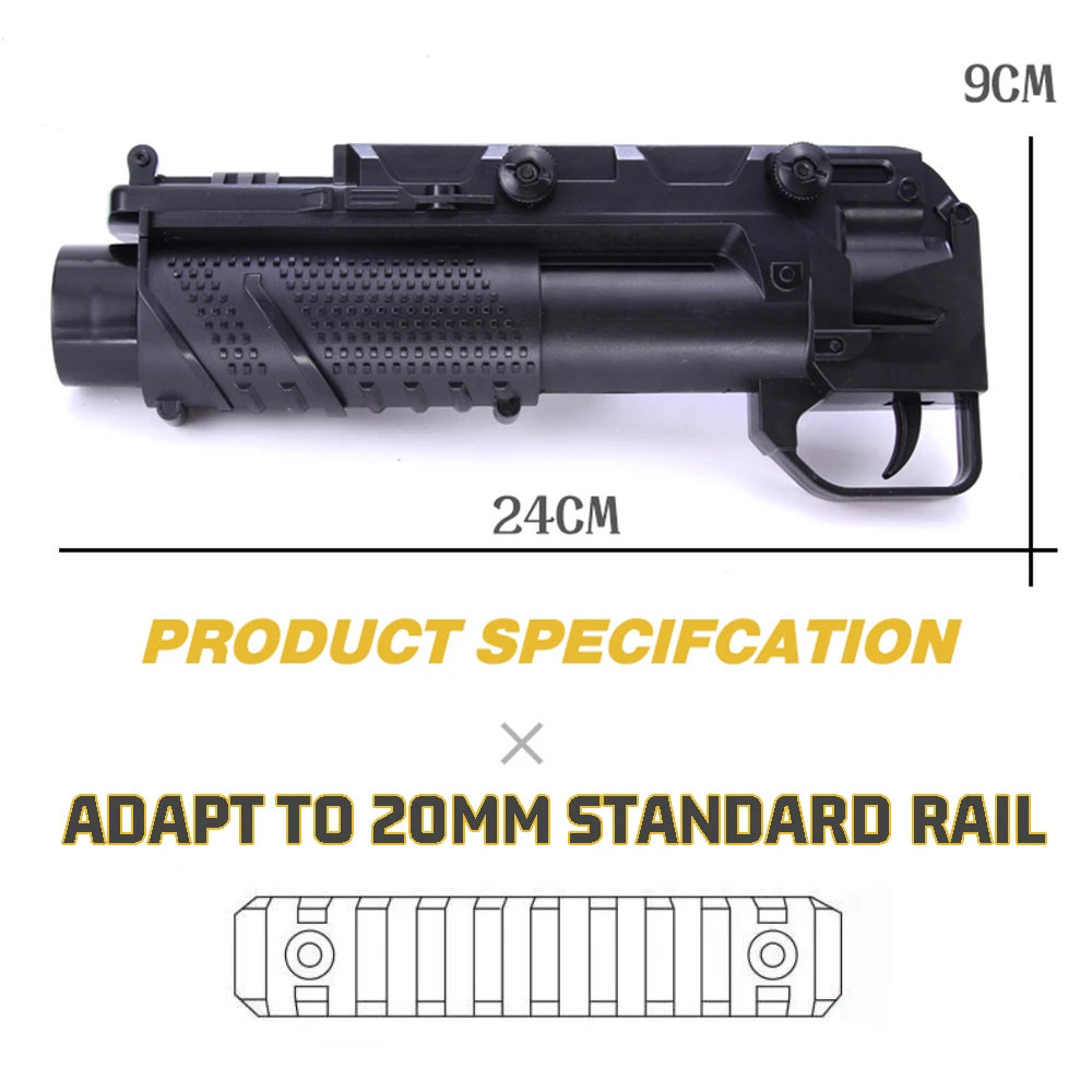 Lanzador de granadas de bolas de Gel M203 con doble cilindro, doble campana, lanzador de plástico corto M203, juguetes para disparar Paintball, juguetes para niños - imagen 5