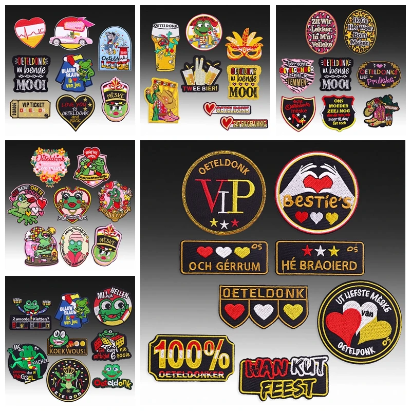 8 unids/set Oeteldonk emblema parches para planchar para ropa parches bordados de Carnaval de Países Bajos para ropa DIY apliques de costura