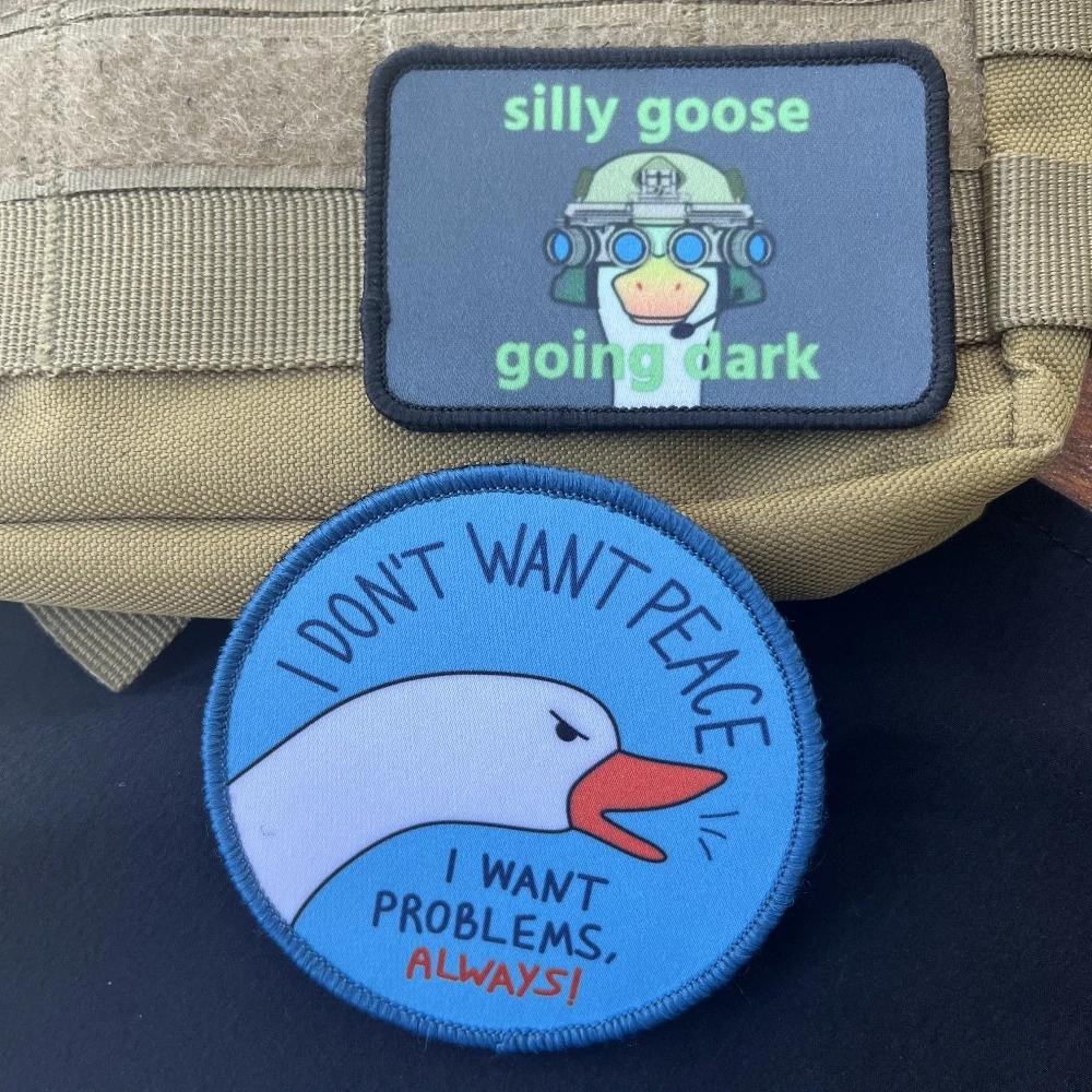 Silly Goose-parches tácticos "no quiero paz", pegatina de gancho y bucle impresa, mochila táctica - imagen 3