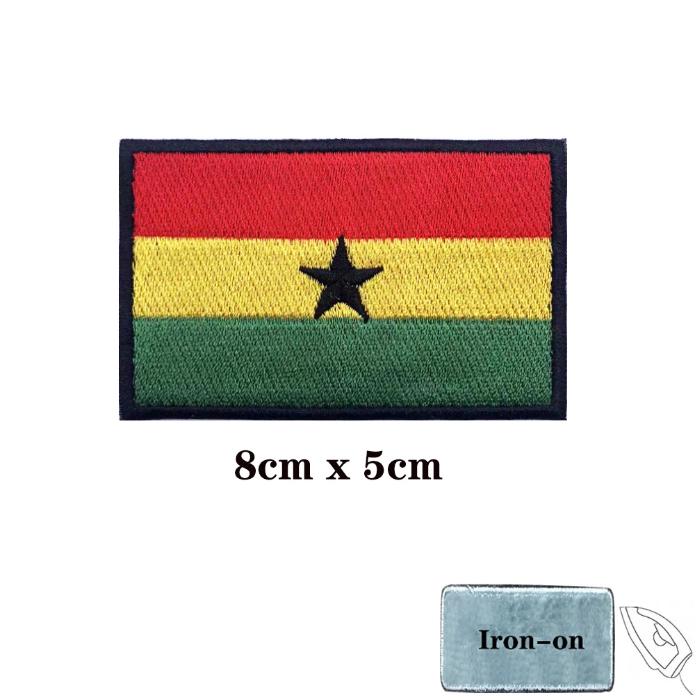 Parches de bandera de Ghana, brazalete, parche bordado, gancho y bucle, insignia bordada para planchar, raya militar - imagen 2
