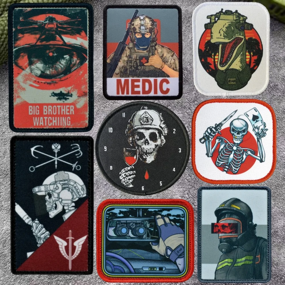 Parches de insignia de moral táctica de lagarto, brazalete militar de bombero, gancho y bucle, mochila Massengrab, accesorios para sombrero, pegatinas