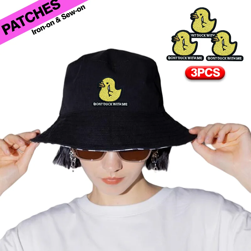 Parche de gancho y bucle bordado de pato amarillo de 3 piezas, insignia de pato de dibujos animados, pegatina DIY para ropa, bolsos, zapatos, sombreros, Etc. - imagen 2