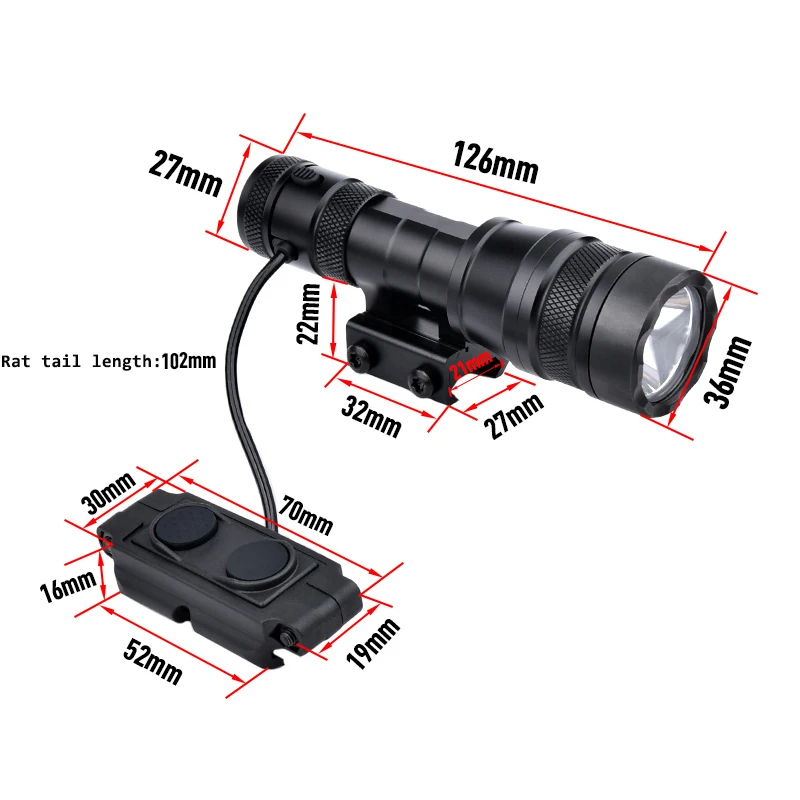 Linterna táctica REIN de alta potencia de 1000 lúmenes, accesorios de explorador Airsoft para caza con riel Picatinny, interruptor de doble función - imagen 5
