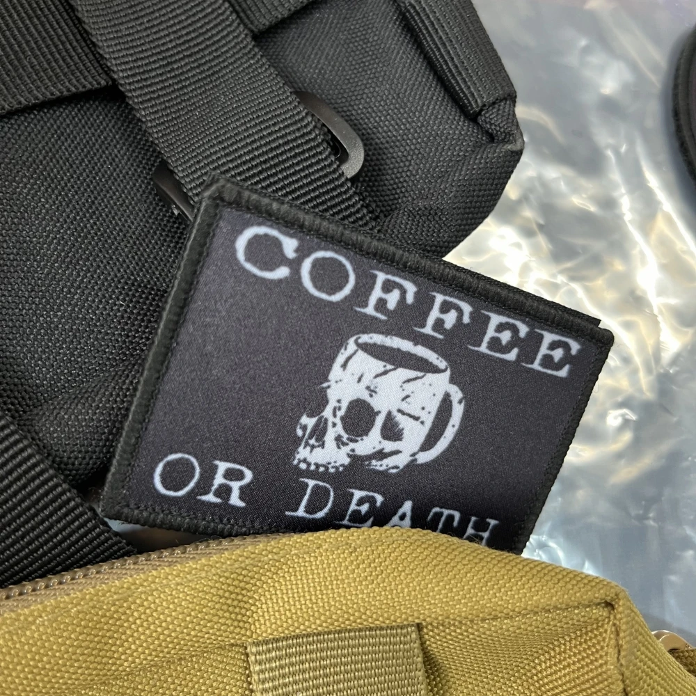 Parche de café o muerte, parches tácticos del ejército, insignia militar, pegatina de impresión de gancho y bucle, moral divertida - imagen 3