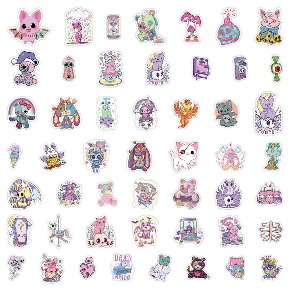Pegatinas de animales góticos de dibujos animados de Terror para Niños, funda de teléfono para portátil, guitarra, cuaderno, pegatina bonita de Halloween, juguete de regalo, 50/100 piezas - imagen 5