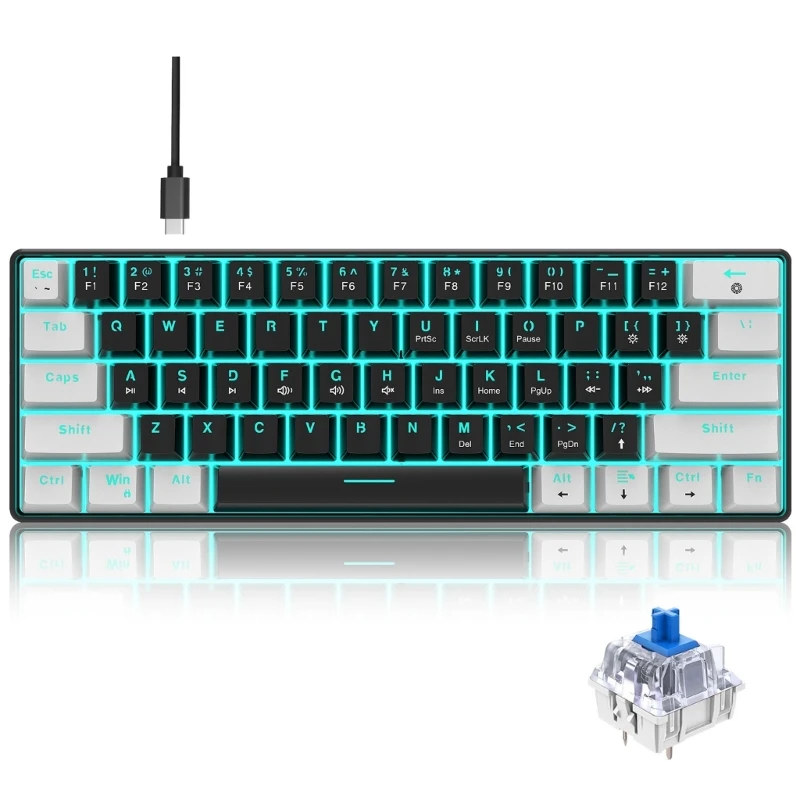 Teclado ergonómico con cable USB, Teclado mecánico 61 teclas, cable USB, teclado retroiluminado RGB para juegos, teclado con - imagen 4